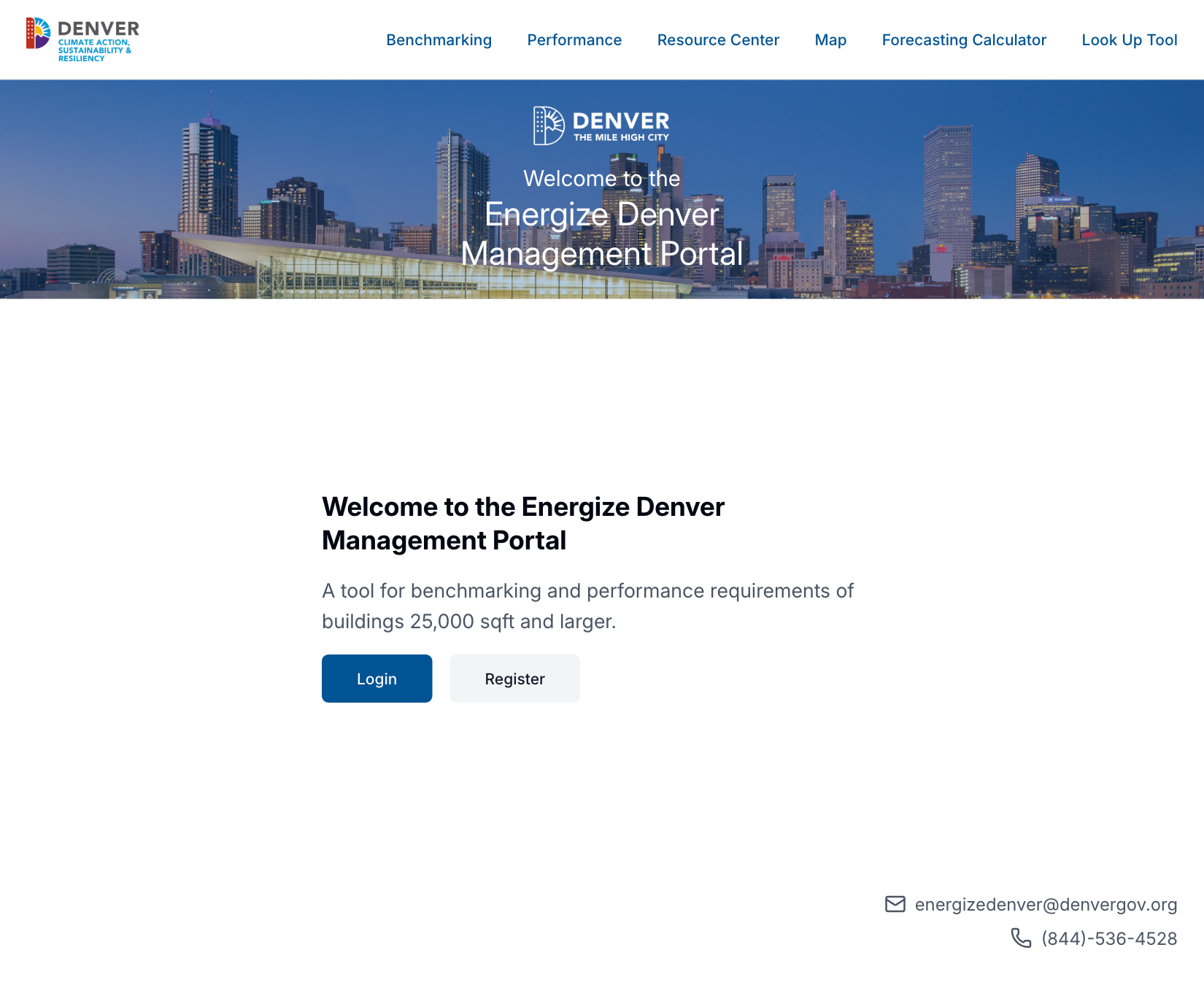 Public entrance to the Energize Denver Management Portal.