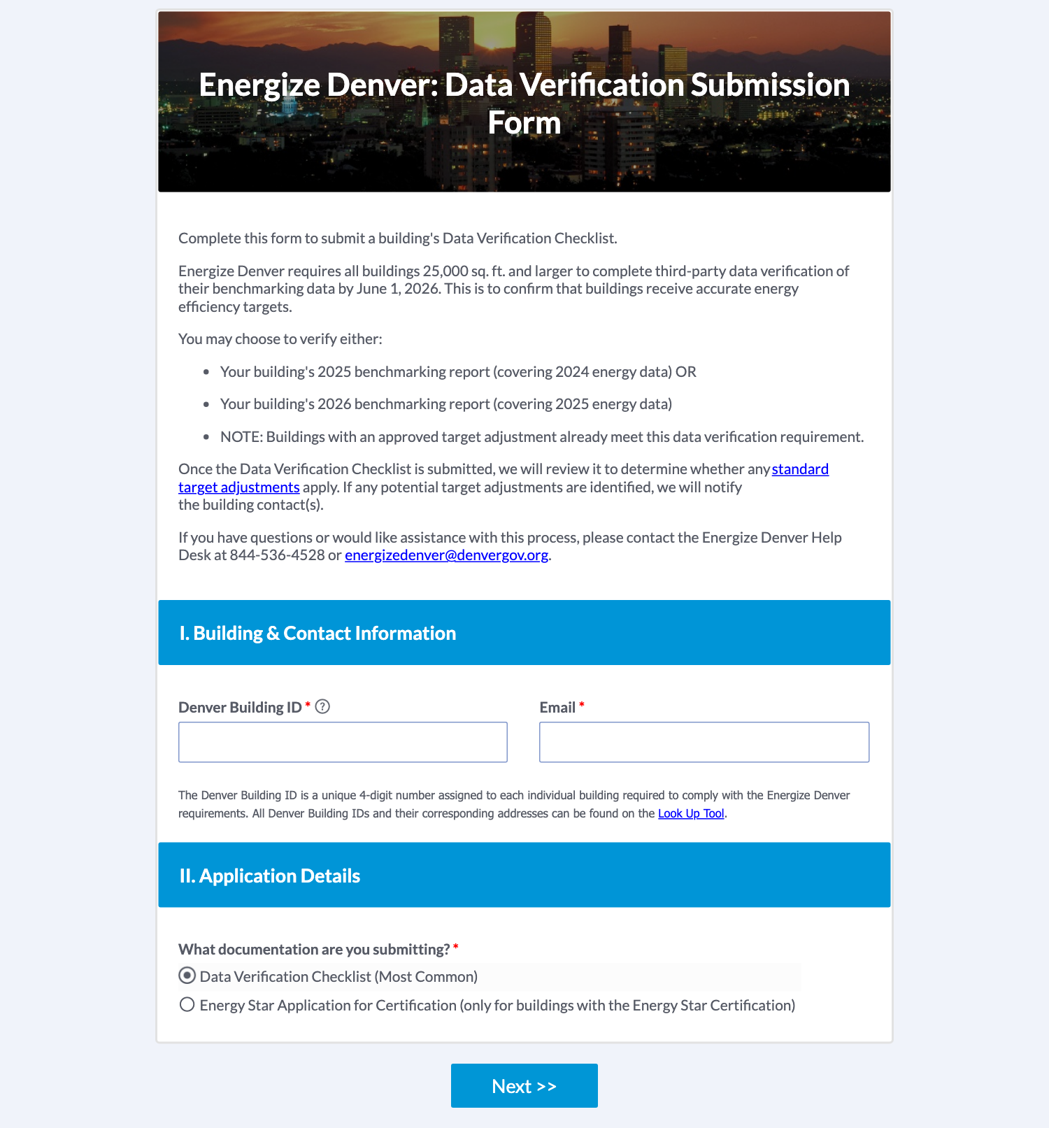 Denver's public checklist submission form, captured without customer information.